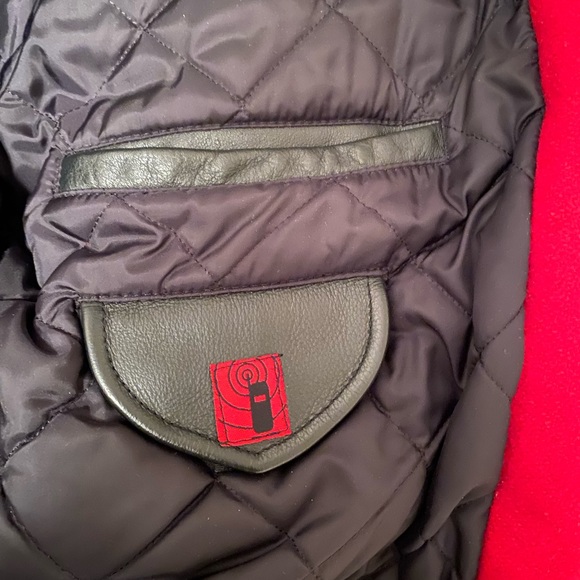 Leather & Wool Bomber Jacket - red & black - Picture 5 of 7